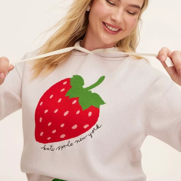 Women's Strawberry Hooded Sweatshirt Kate Spade New York x Target Cream L - Picture 2 of 2